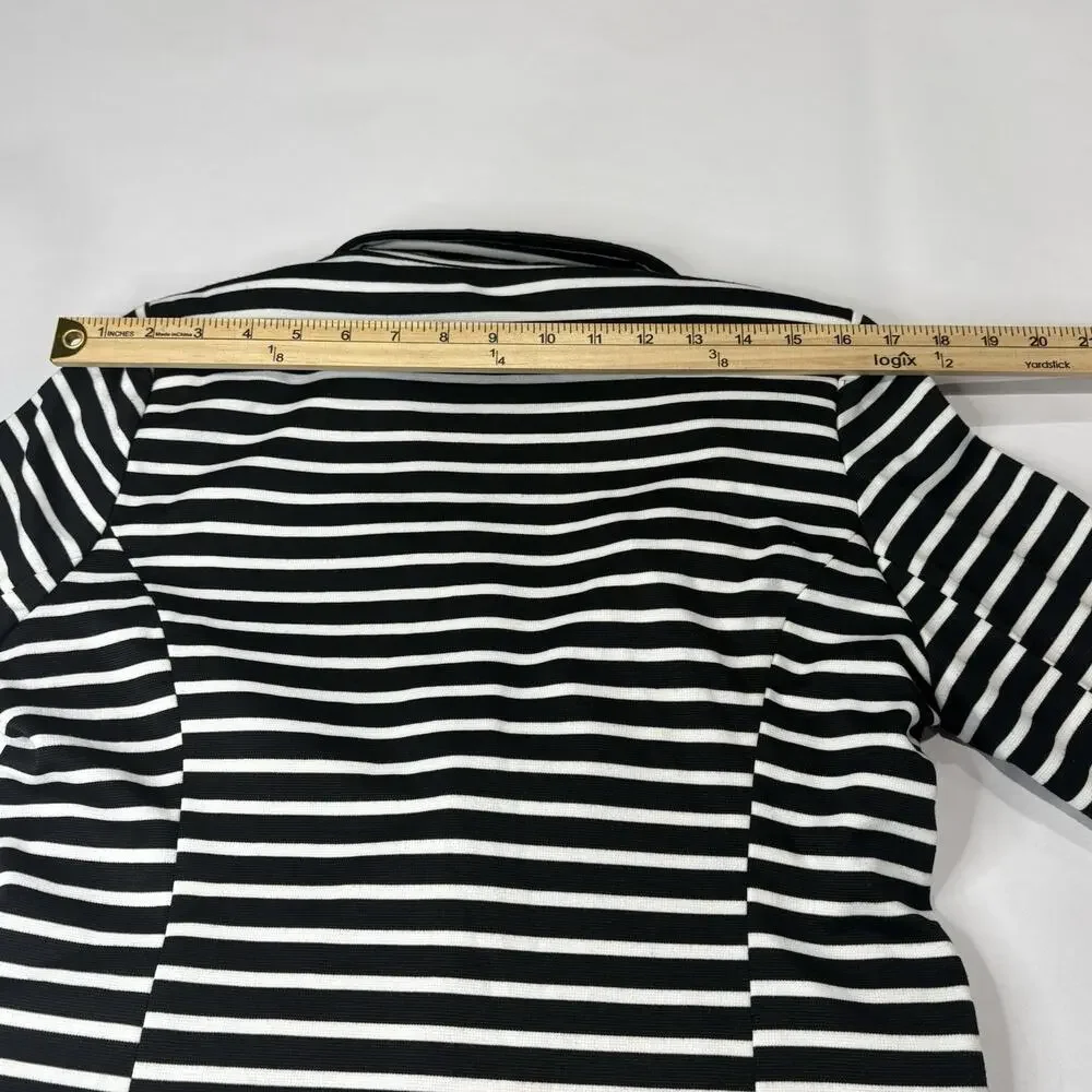 MONTEAU Size M Stripe Blazer Jacket Black White Hot Pink Lined Button Stretch - Picture 7 of 8